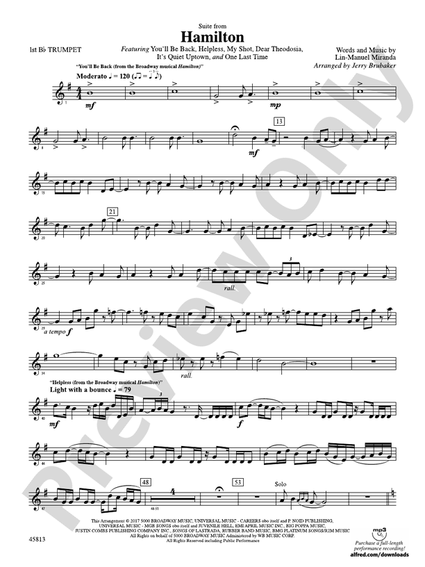 Hamilton, Suite From: 1st B-flat Trumpet: 1st B-flat Trumpet Part ...