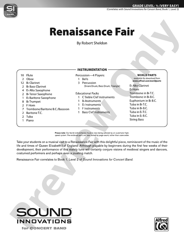 Renaissance Fair Concert Band Conductor Score & Parts Robert Sheldon