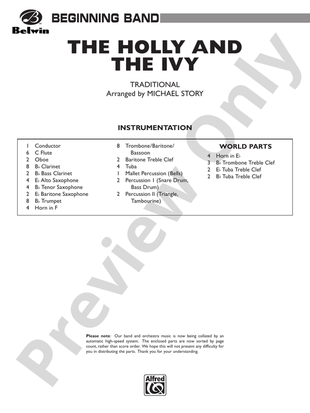 The Holly and the Ivy Concert Band Conductor Score & Parts Digital