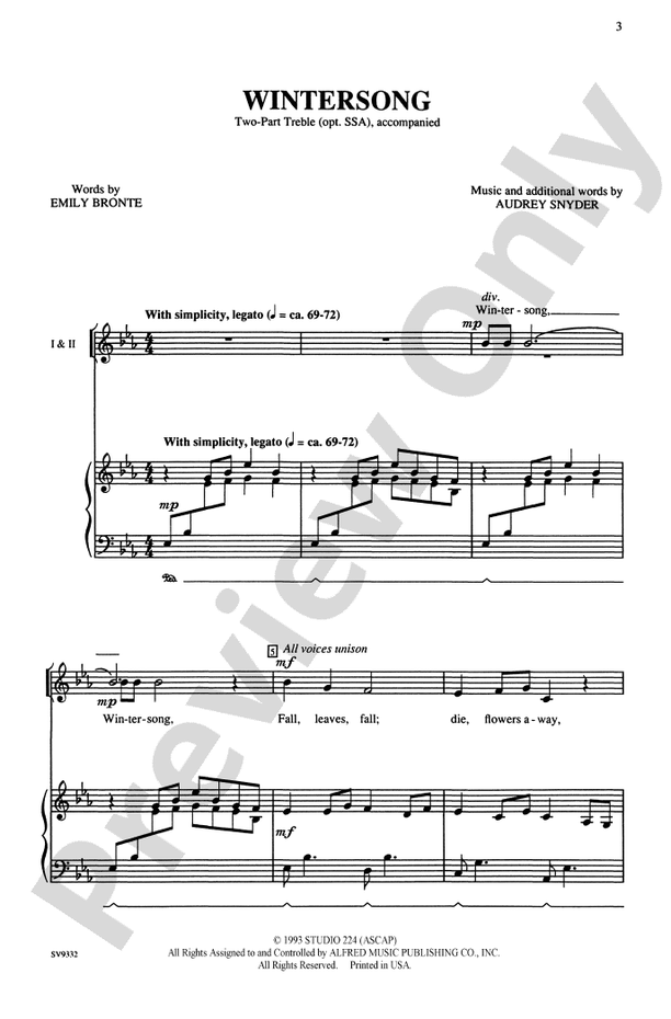 Wintersong: 2-Part Treble/Opt. SSA Choral Octavo - Digital Sheet Music ...