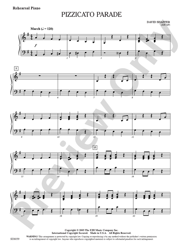 Image showcasing Pizzicato Parade: Rehearsal Piano: Rehearsal Piano Part: David Shaffer ...