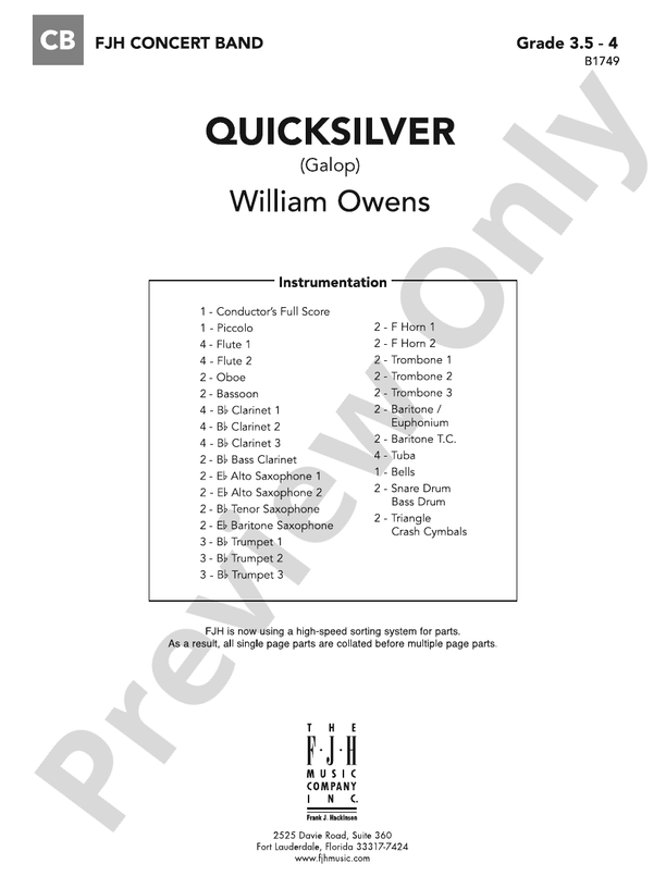Quicksilver: Score: Concert Band Score: William Owens