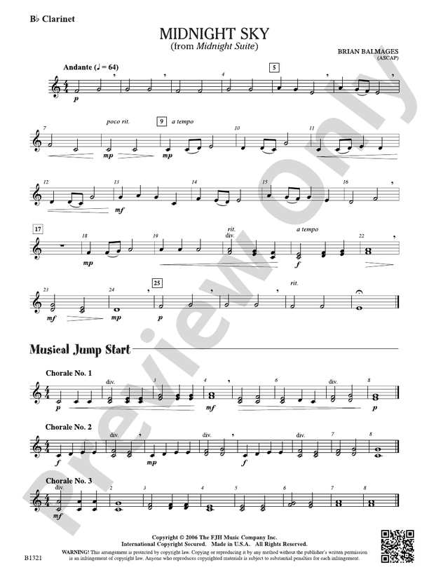 Midnight Sky (from Midnight Suite): B-flat Clarinet: B-flat