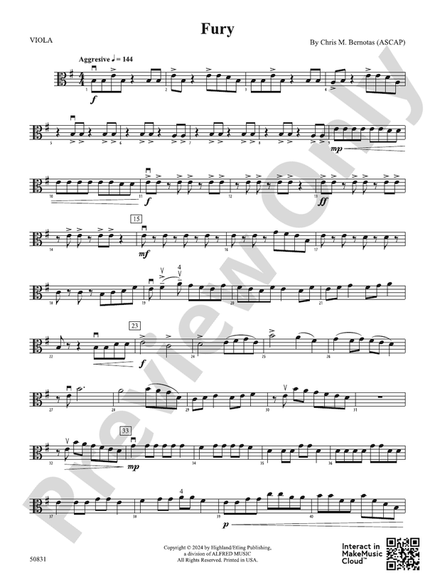 Fury: Viola: Viola Part - Digital Sheet Music Download