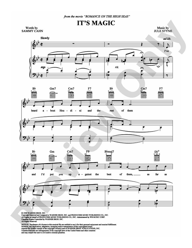 It's Magic: Piano/Vocal/Chords: Doris Day - Digital Sheet Music Download