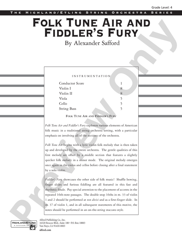 Folk Tune Air and Fiddler's Fury: Score: String Orchestra Score ...