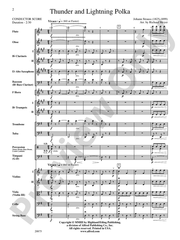 Thunder and Lightning Polka Score Full Orchestra Score Digital
