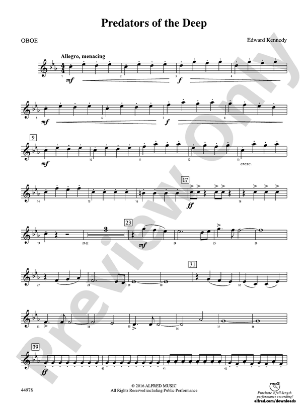Predators of the Deep Oboe Oboe Part Digital Sheet Music Download