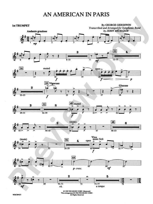 An American in Paris 1st Bflat Trumpet 1st Bflat Trumpet Part Digital Sheet Music Download