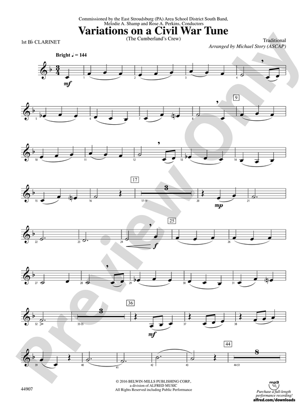 Variations on a Civil War Tune: 1st B-flat Clarinet
