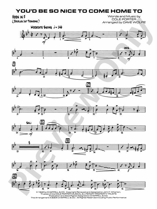 You'd Be So Nice to Come Home To: 1st F Horn