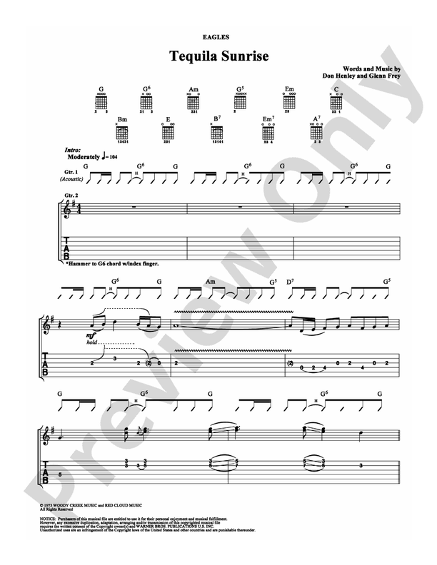 Tequila Sunrise: Guitar TAB: Eagles - Digital Sheet Music Download