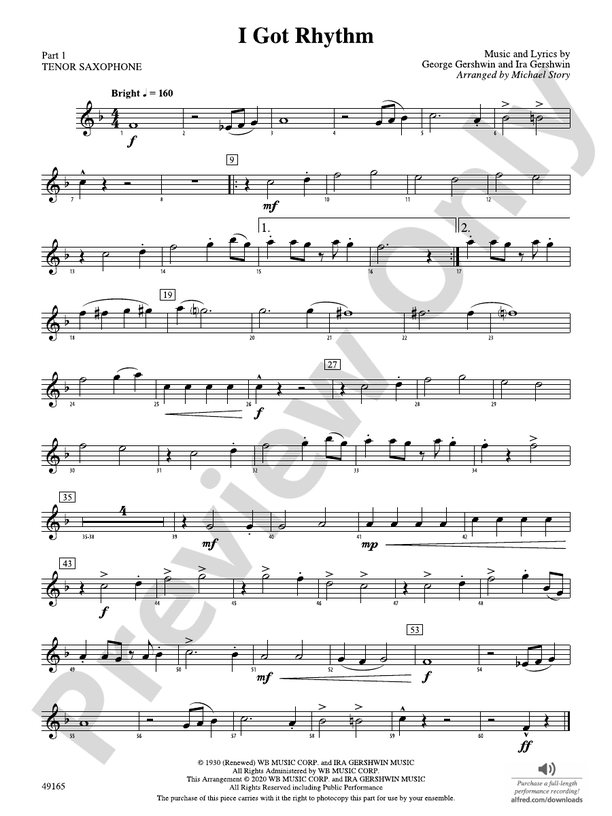I Got Rhythm: Part 1 - Tenor Saxophone: Part 1 - Tenor Saxophone Part - Digital Sheet Music Download