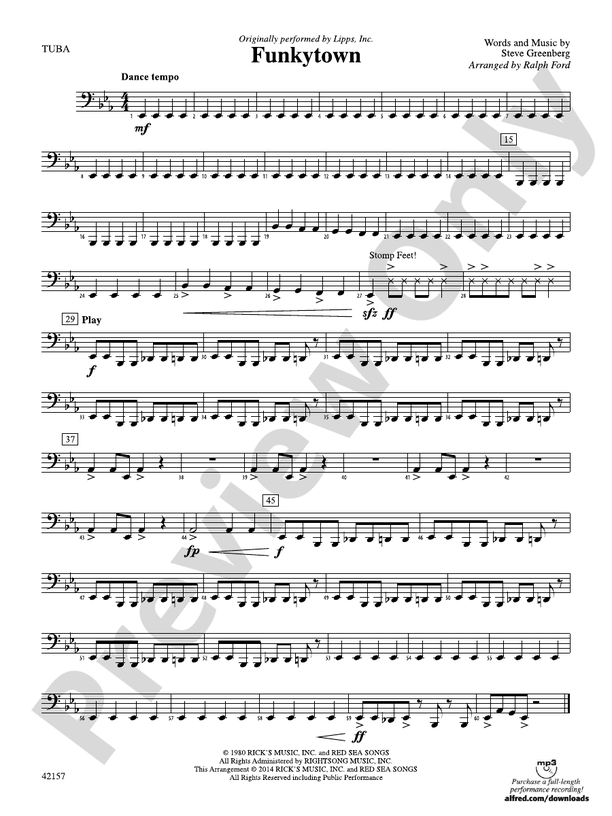 Funkytown: Tuba: Tuba Part - Digital Sheet Music Download