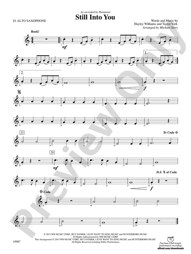 Still Into You E Flat Alto Saxophone E Flat Alto Saxophone Part Digital Sheet Music Download 