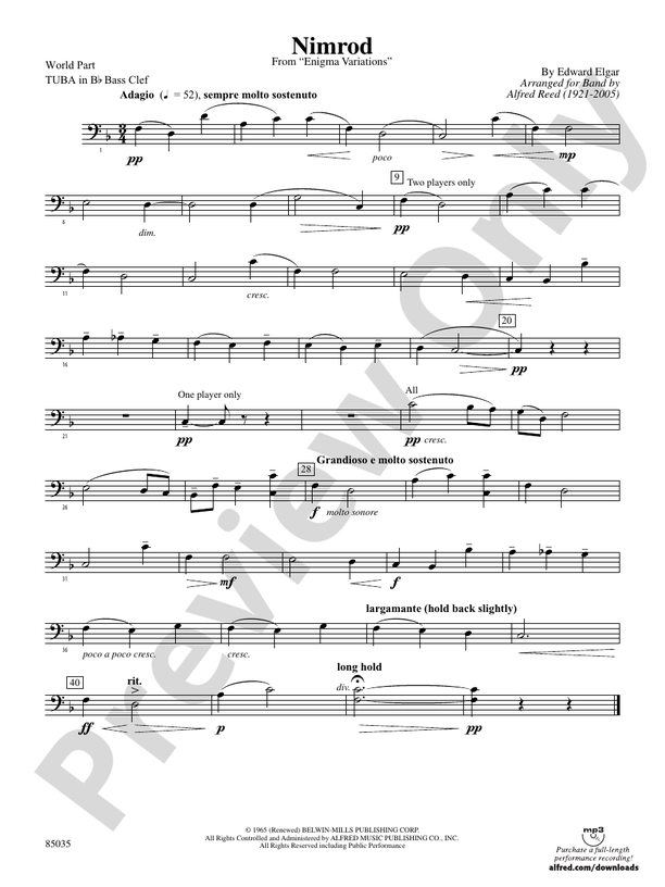 Nimrod (from Elgar's Variations): (wp) B-flat Tuba B.C.: (wp) B-flat ...