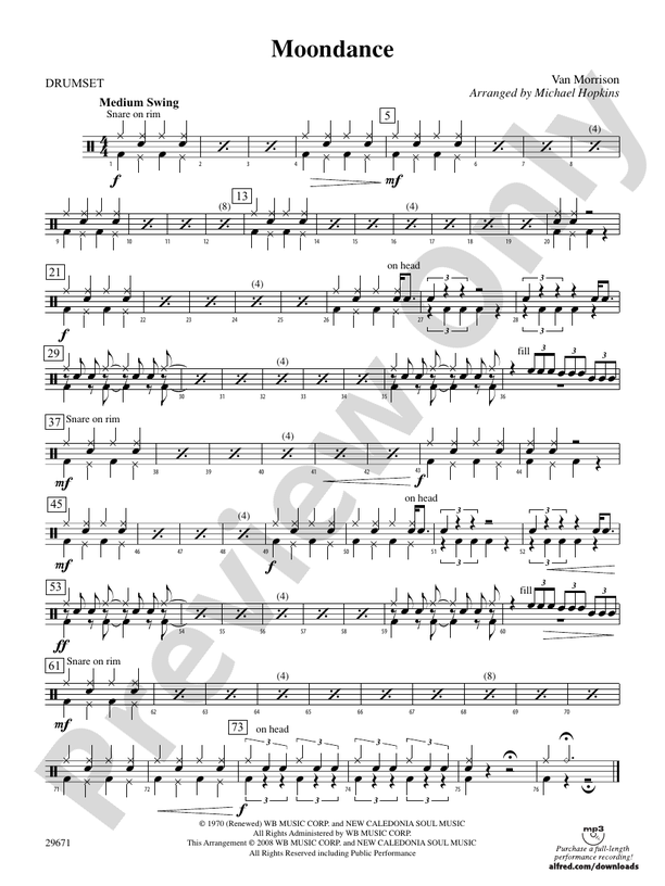 Moondance Drums Drums Part Digital Sheet Music Download