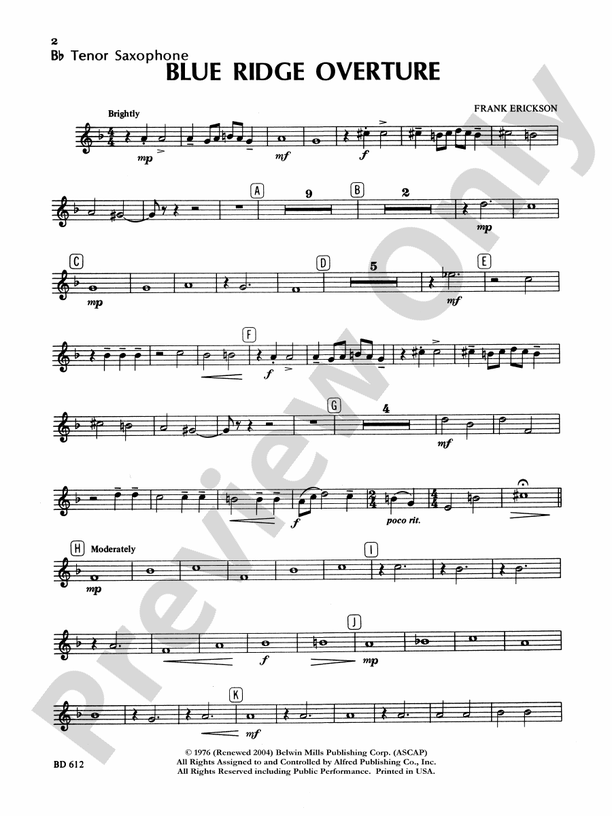 Blue Ridge Overture Bflat Tenor Saxophone Bflat Tenor Saxophone