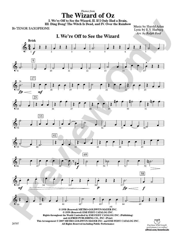 The Wizard of Oz: B-flat Tenor Saxophone