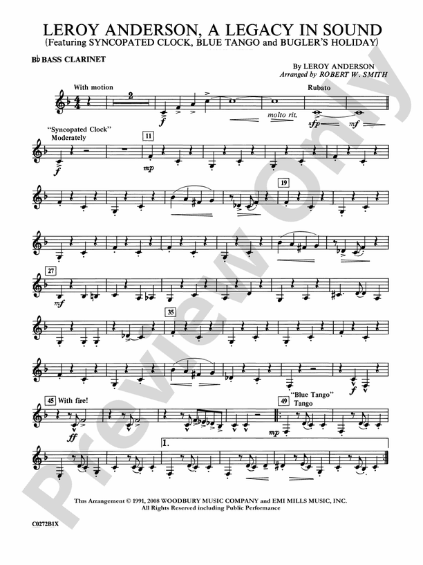 Leroy Anderson -- A Legacy in Sound: B-flat Bass Clarinet: B-flat Bass ...
