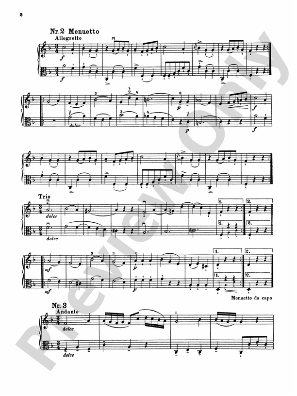 Mozart Twelve Duets K 487 Arranged Duet No 2 Menuetto Part Digital Sheet Music Download 5965