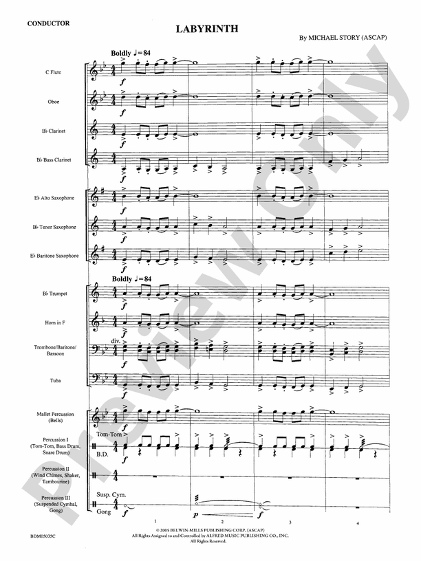 Labyrinth Concert Band Conductor Score & Parts Michael Story Digital Sheet Music Download
