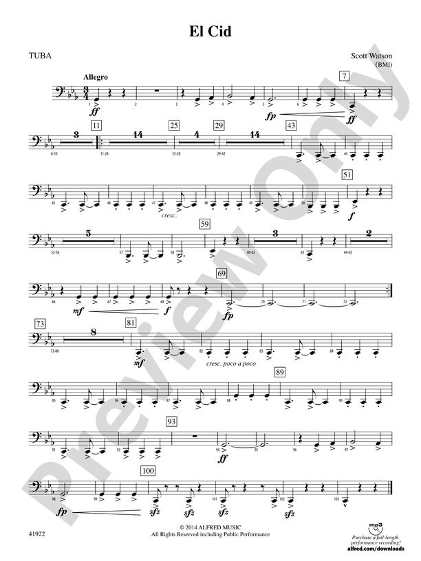 El Cid: Tuba: Tuba Part - Digital Sheet Music Download