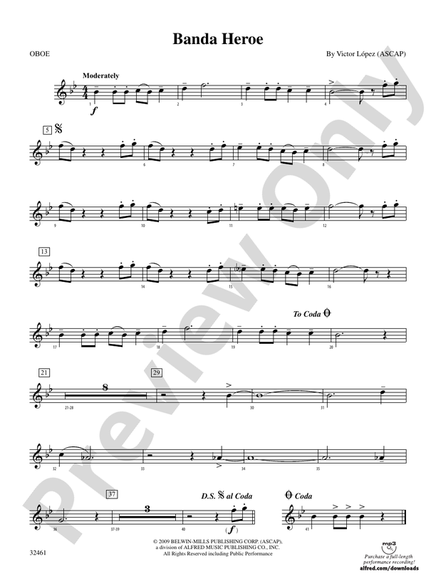 Banda Heroe: Oboe: Oboe Part - Digital Sheet Music Download