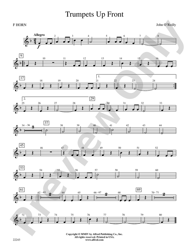 Trumpets Up Front 1st F Horn 1st F Horn Part Digital Sheet Music