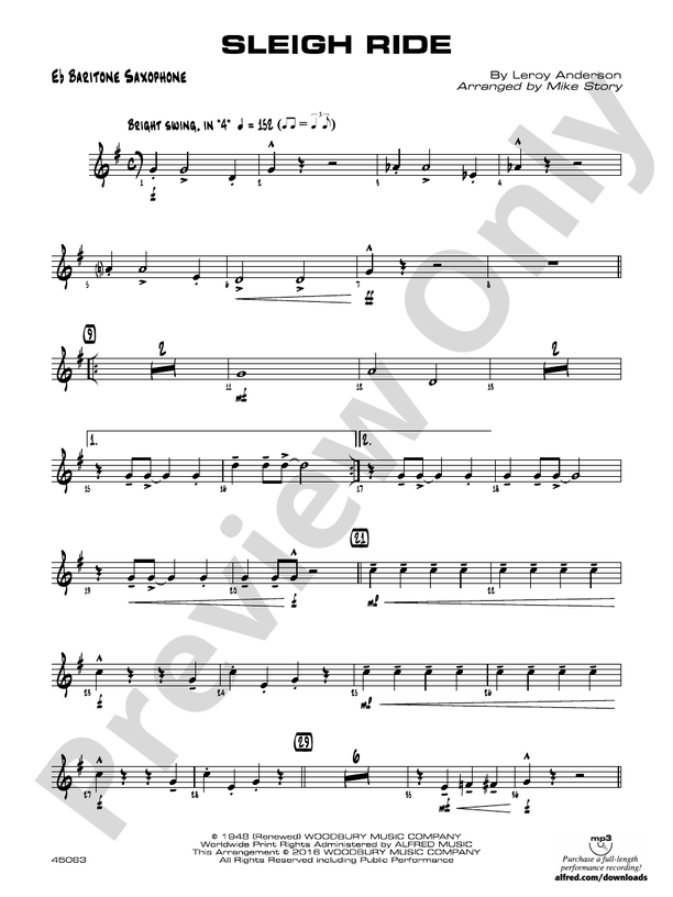 Sleigh Ride Eflat Baritone Saxophone Eflat Baritone Saxophone Part