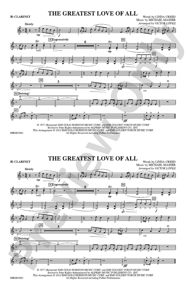 The Greatest Love of All 1st Bflat 1st Bflat Part Digital Sheet Music