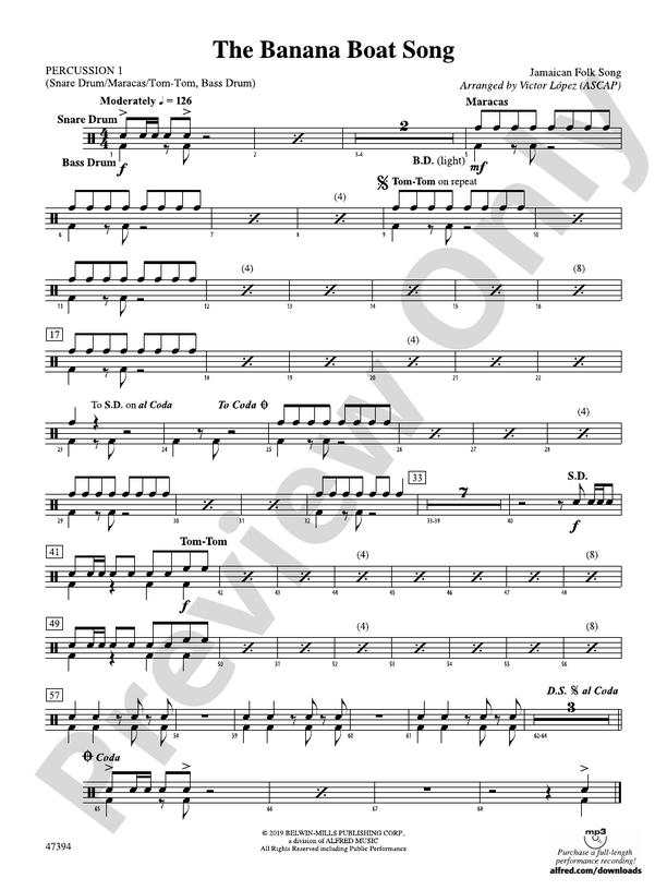 The Banana Boat Song 1st Percussion 1st Percussion Part Digital