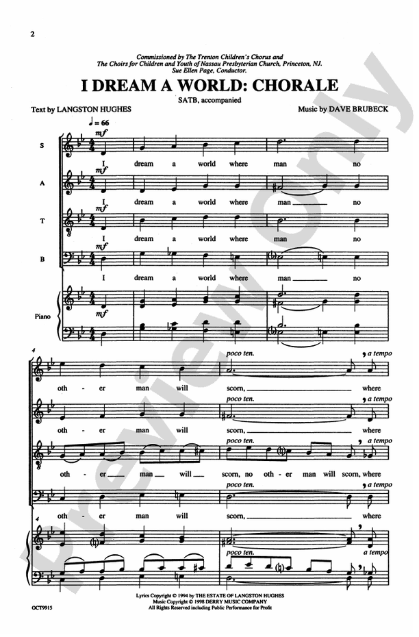 I Dream a World (Chorale): SATB Choral Octavo: Dave Brubeck