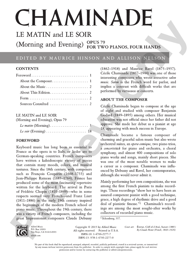 Chaminade: Le matin and Le soir (Morning and Evening), Opus 79 - Piano Duo (2 Pianos, 4 Hands)