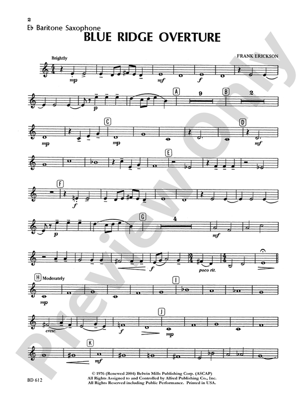 Blue Ridge Overture: E-flat Baritone Saxophone: E-flat Baritone Saxophone  Part - Digital Sheet Music Download