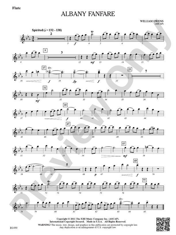 Albany Fanfare: Flute: Flute Part: William Owens - Digital Sheet