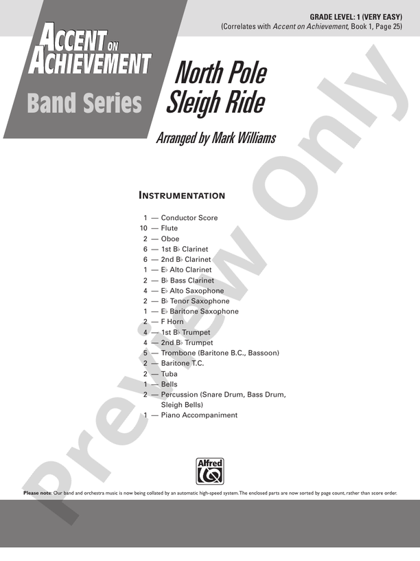 North Pole Sleigh Ride Concert Band Conductor Score & Parts Mark