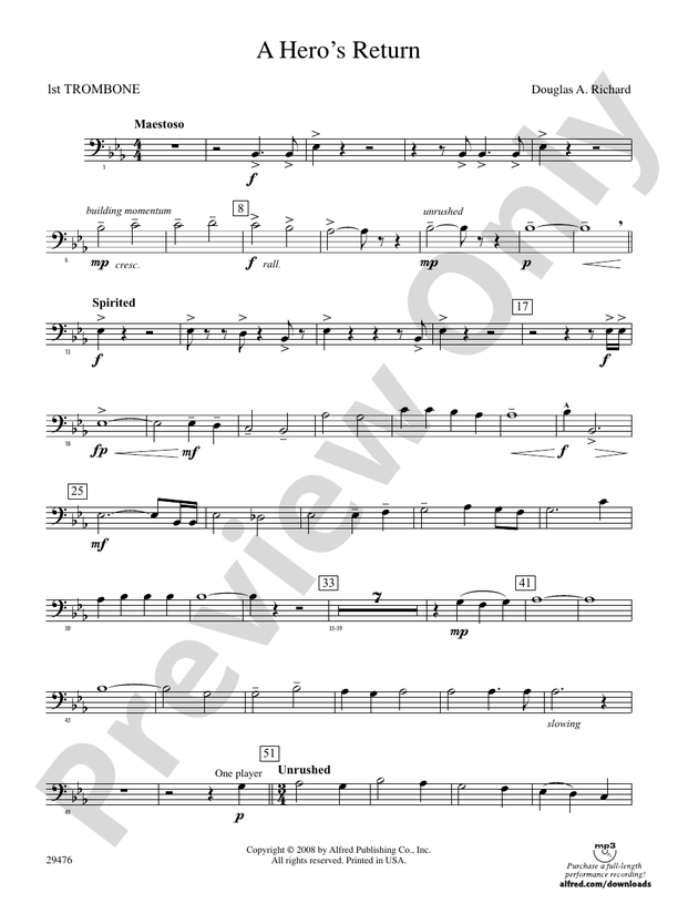 A Hero's Return 1st Trombone 1st Trombone Part Digital Sheet Music