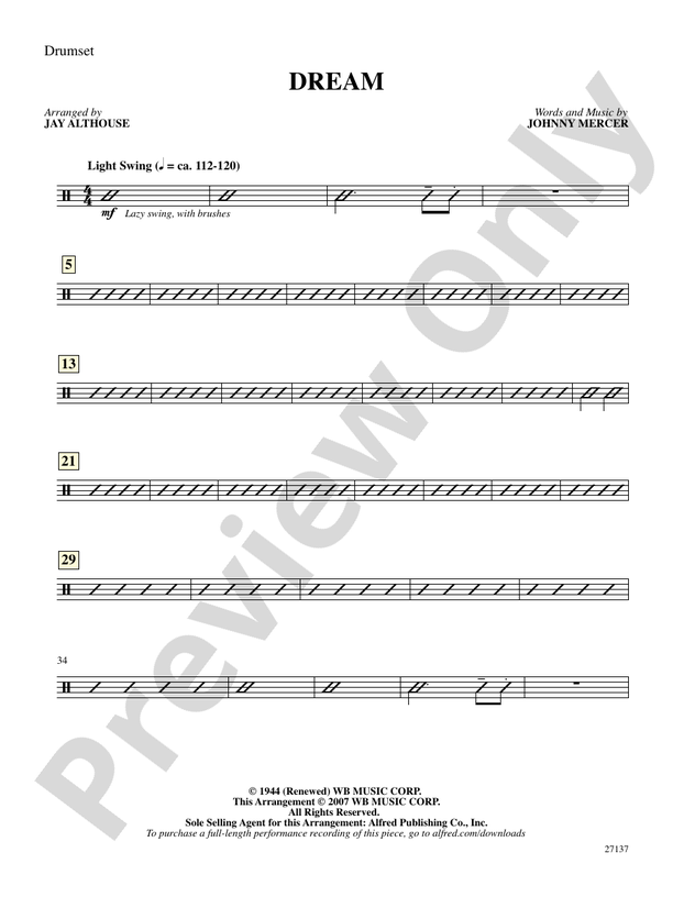 Dream Drums Drums Part Digital Sheet Music Download