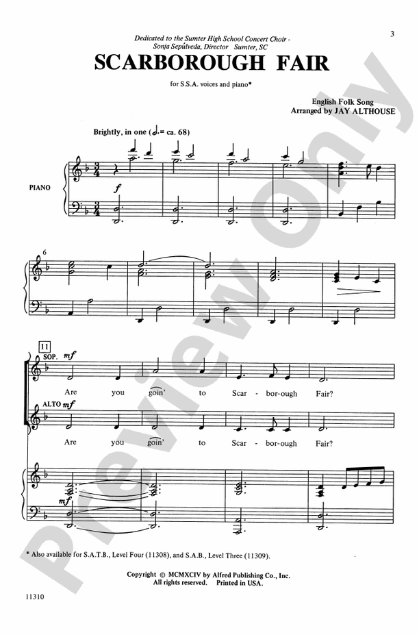 Song - Scarborough Fair - Choral and Vocal sheet music arrangements