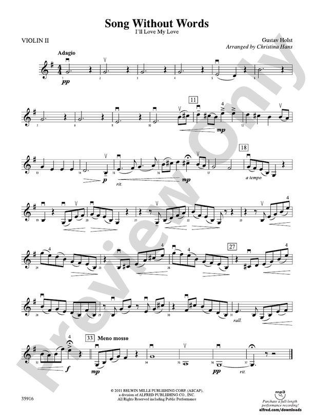 Song Without Words 2nd Violin 2nd Violin Part Digital Sheet Music