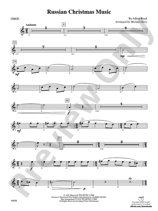 Russian Christmas Music Oboe Oboe Part Digital Sheet Music Download