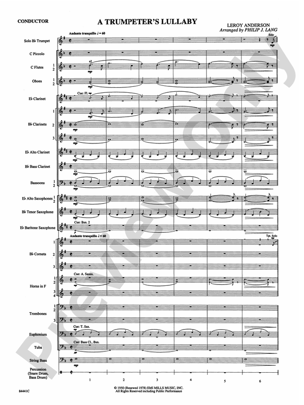 Trumpeter's Lullaby (with Trumpet Solo) Score Concert Band Score