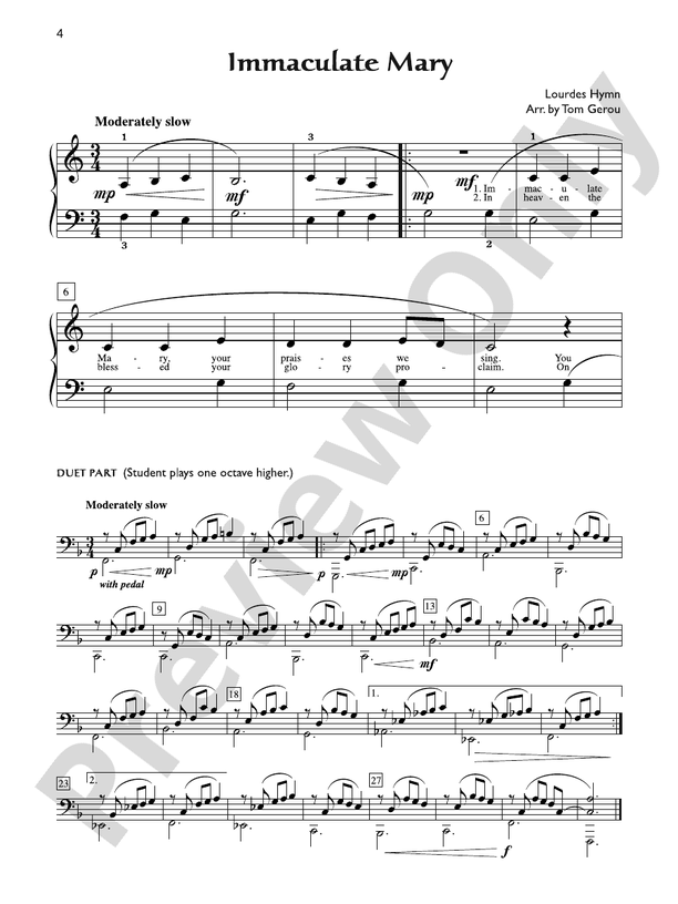 Immaculate Mary - Piano Solo with Lyrics (with Optional Duet Accompaniments)
