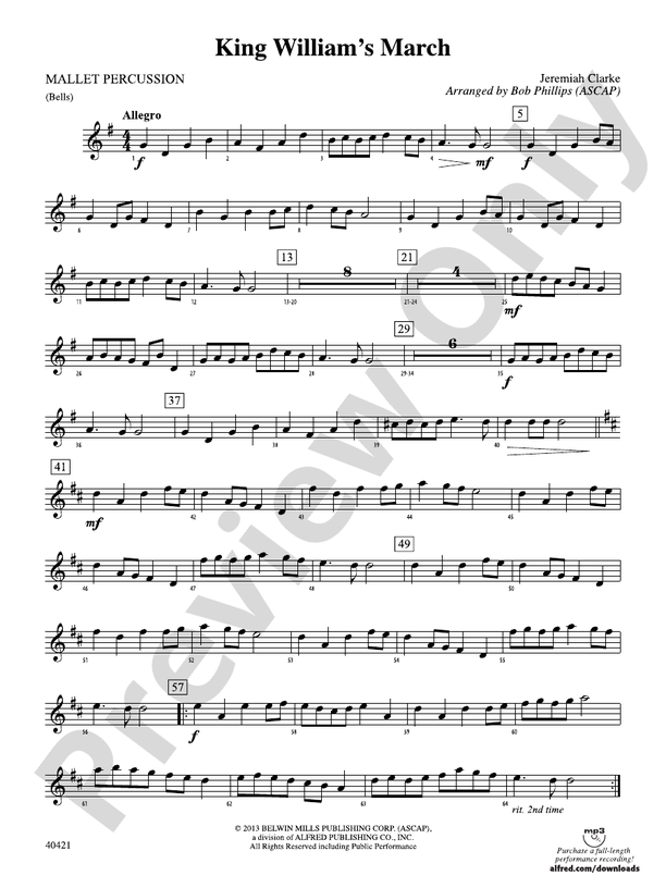 King William's March Mallets Mallets Part Digital Sheet Music Download