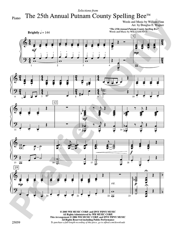 The 25th Annual Putnam County Spelling Bee,™ Selections from