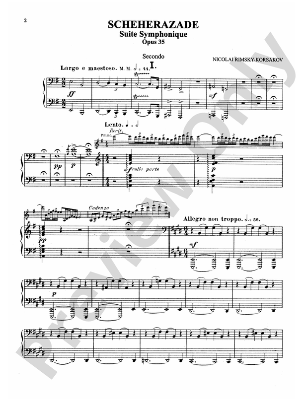 RimskyKorsakov Scheherazade (Suite Symphonique, Op. 35) Piano Duet