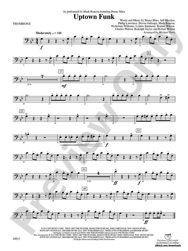 Uptown Funk 1st Trombone 1st Trombone Part Digital Sheet Music Download