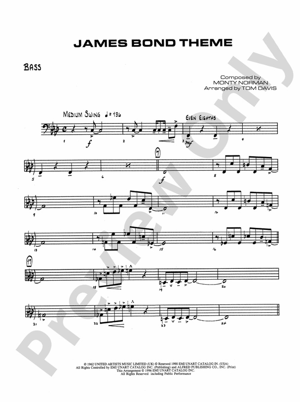 James Bond Theme: String Bass: String Bass Part - Digital Sheet Music ...