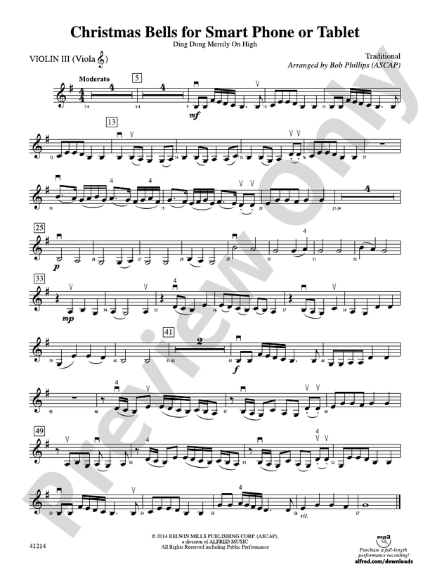 Christmas Bells for Smart Phone or Tablet: 3rd Violin (Viola [TC])